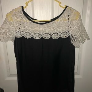lace top, satin black bottom blouse